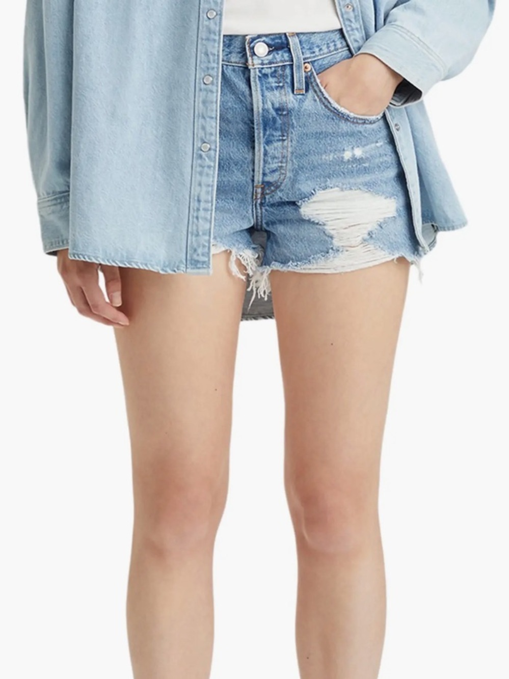 Levi’s 501 Original Denim Distressed Button Fly Shorts in Quiet Riot Size 27